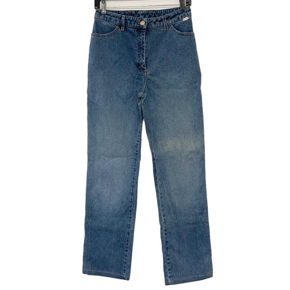 St. John Sport Marie Gray‎ Blue Jean Rhinestone High Rise Straight Leg Mom Jean